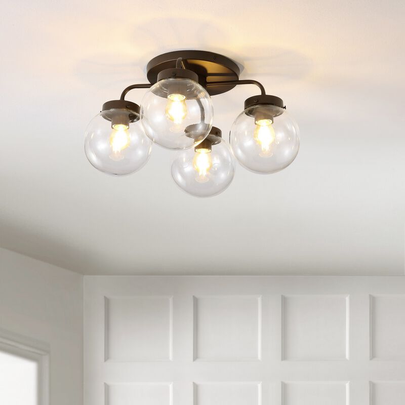 Piper Farmhouse Rustic Iron/Glass LED Semi Flush Mount