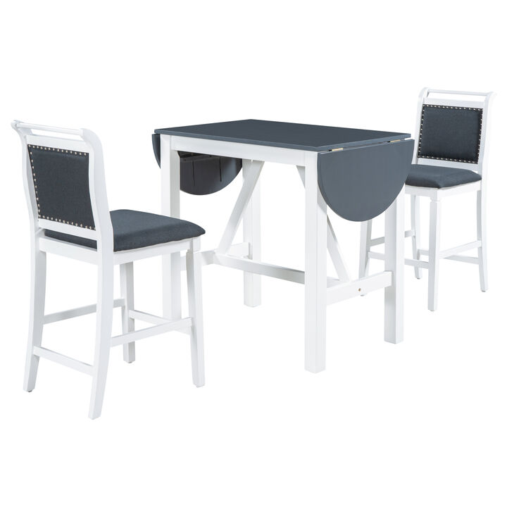 Merax 2-Seater Drop Leaf Kitchen Table Set with Folding Half-Round Sides, Rubber Wood Construction