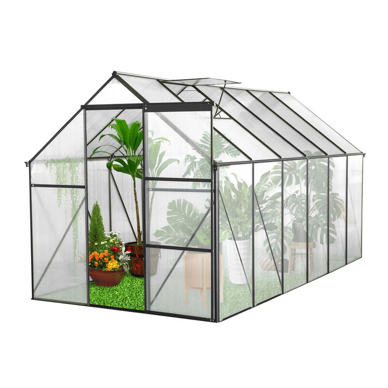 MONDAWE 6x12 FT Polycarbonate Greenhouse Raised Base and Anchor Aluminum Heavy Duty Walk-in Greenhouses for Outdoor Backyard
