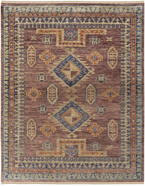 HomeRoots Wool Geometric Hand Knotted Area Rug With Fringe