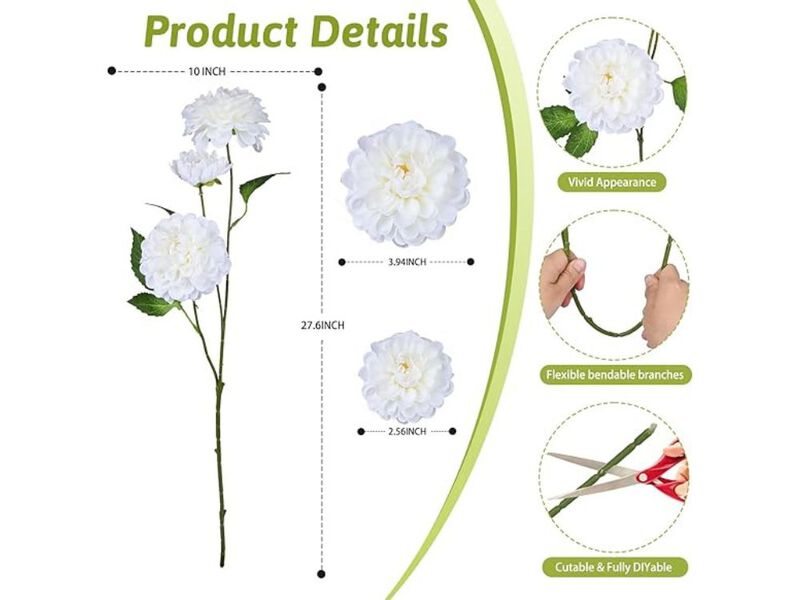 White Artificial Dahlia Flower Stems Long Stem Outdoor Vase Filler image number 2