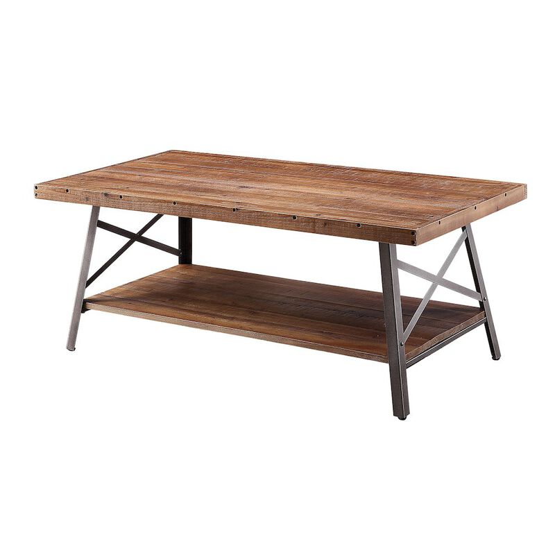Plethoria Home Weathered Oak and Sandy Black Storage Coffee Table