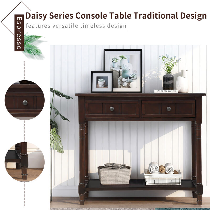 Merax Console Table Traditional Design with Two Drawers and Bottom Shelf