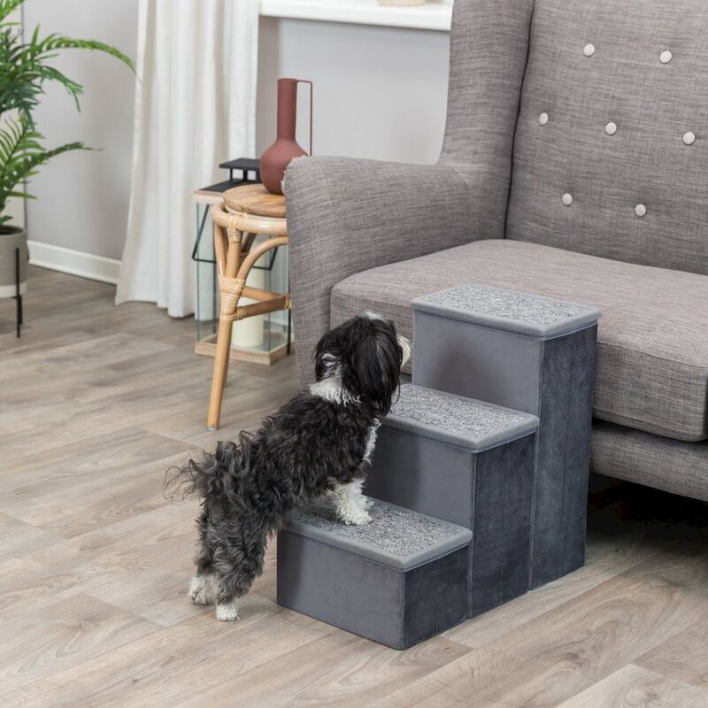 TRIXIE 3-Step Foldable Velour Pet Stairs with Storage, Gray image number 2