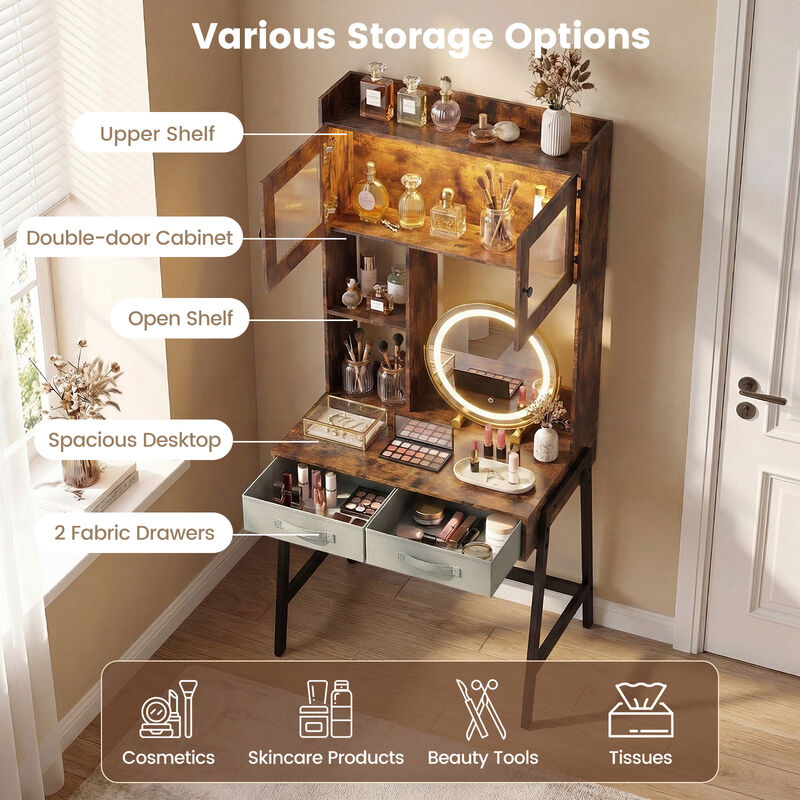 Modern Makeup Dressing Table with Rotatable Mirror and 3 Light Colors image number 6