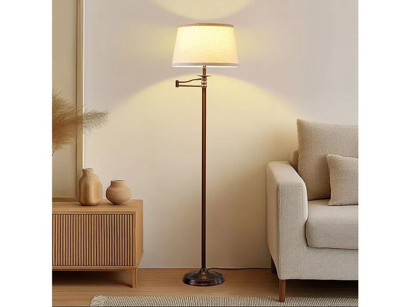 Caden LED Modern Floor Lamp with Swing Arm & Drum Shade image number 3