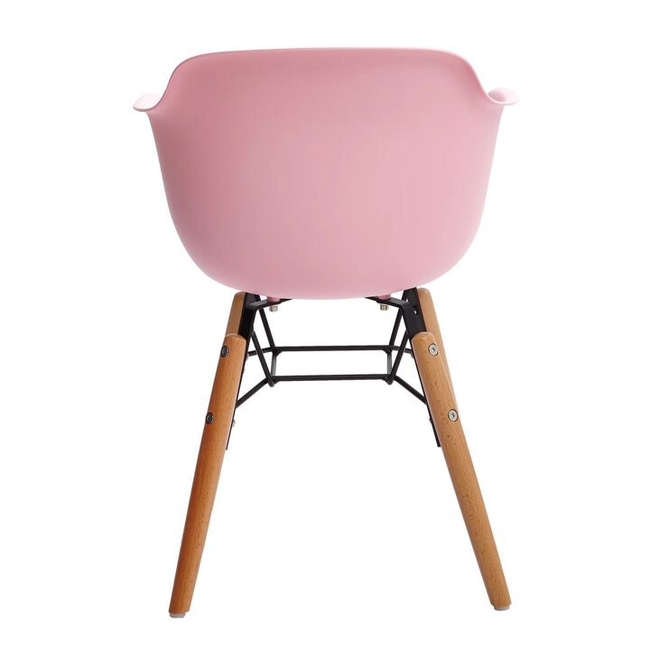 Lyna 16 Inch Kids Side Chair with Solid Back, Arms, Angled Wood Base, Pink - Benzara