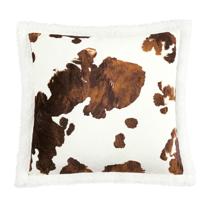 Elsa Cowhide Campfire Brown Sherpa Pillow