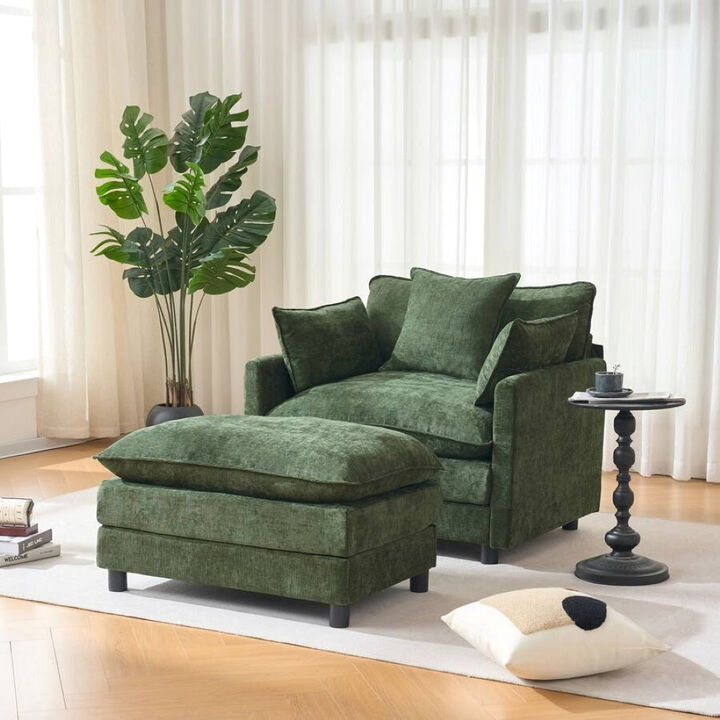 Envelor Modern Chenille 2-Seat Accent Sofa with Ottoman and Decorative Pillows