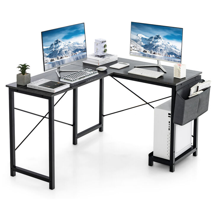 Modern Reversible Computer Desk with Storage Pocket and CPU Stand for Working Writing Gaming-Dark Gray