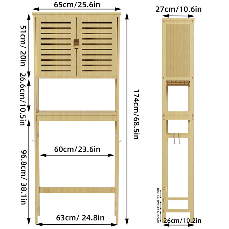 Over-The-Toilet Storage Rack 3-Tier Bathroom Organizer Shelf Cabinet Over Toilet image number 4