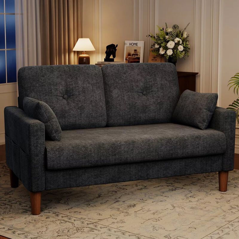Vipbear 48" Chenille Loveseat Sofa for Small Spaces &ndash; 2-Seater Couch with Deep Seat, Side Pocket image number 2