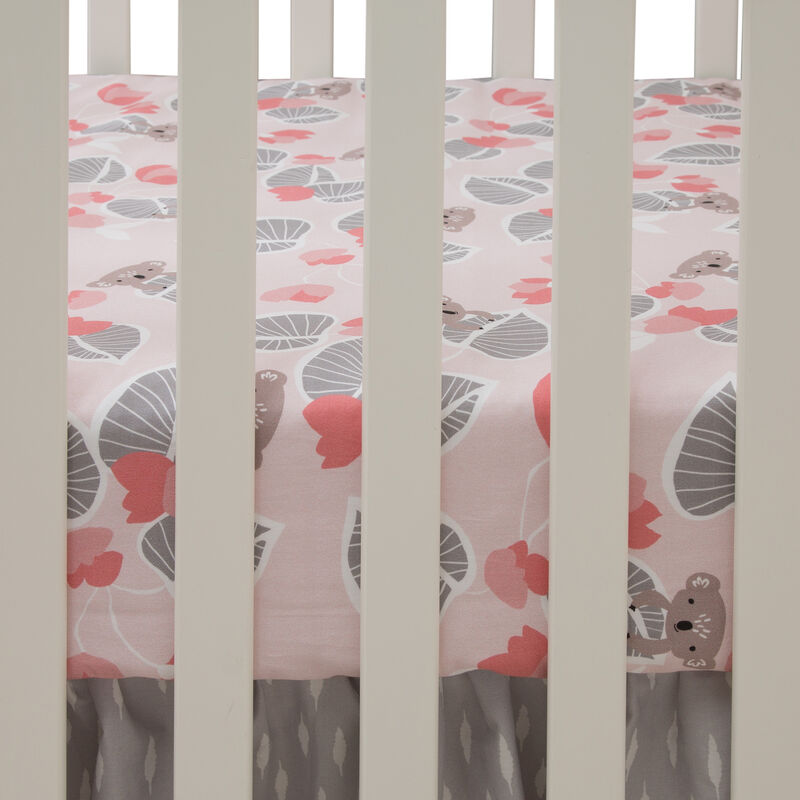 Lambs & Ivy Calypso Cotton Fitted Crib Sheet - Pink, Gray, White, Animals
