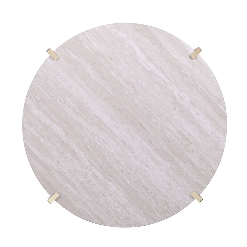 Hivvago 33 Inch  Brass Solid Manufactured Wood And Metal Round Coffee Table