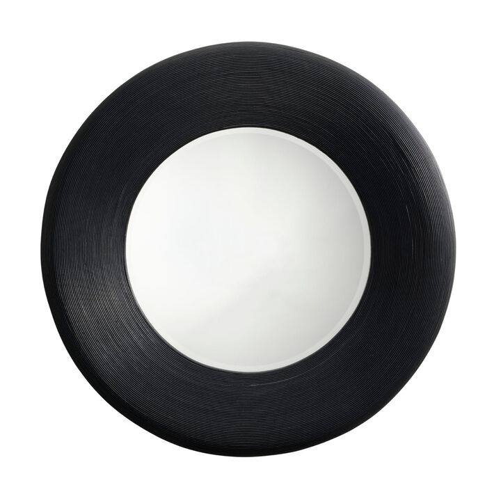 Defy Wall Mirror, 39 Inch Round Frame, Boho Style Black Natural Bamboo