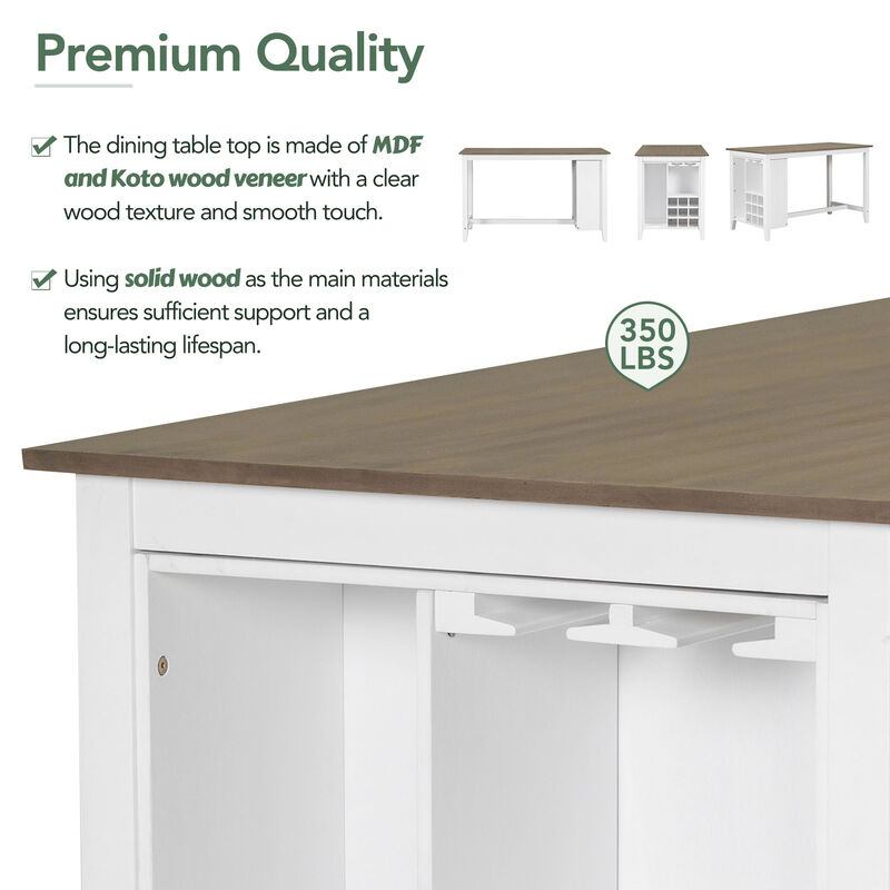 Whisen 5-Piece Multi-Functional Rubber Wood Counter Height Dining Set with 4 Padded Chairs - Brown&White Wash