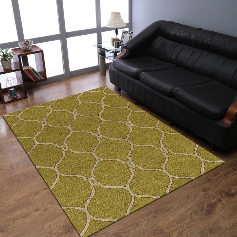 RUGSOTIC CARPETS HAND TUFTED WOOL ECO-FRIENDLY AREA RUGS  - Rectangle Shape, Green & Beige, Geometric Modern Design, High Pile Handmade Area Rugs for Living Room, Bed Room (K01004) image number 1