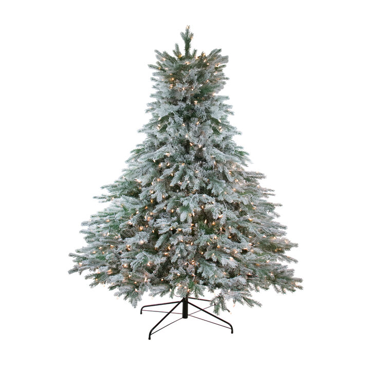 6.5' Pre-Lit Full Flocked Jasper Balsam Fir Artificial Christmas Tree - Clear Lights