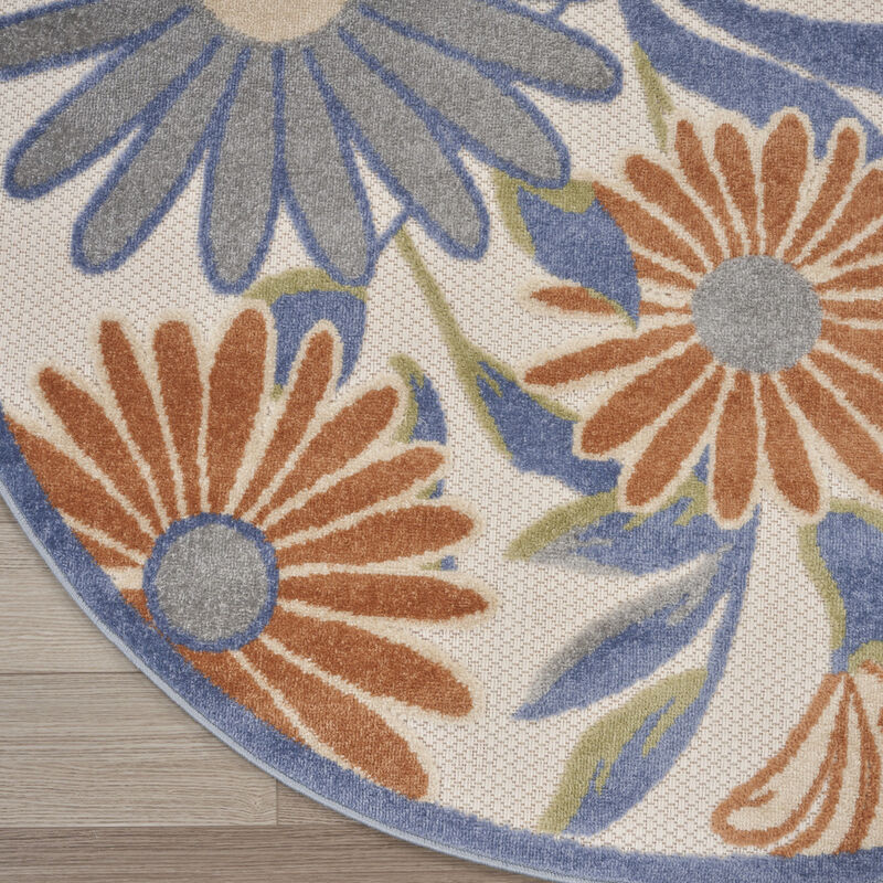 HomeRoots 5' Beige Round Floral Indoor Outdoor Area Rug image number 3