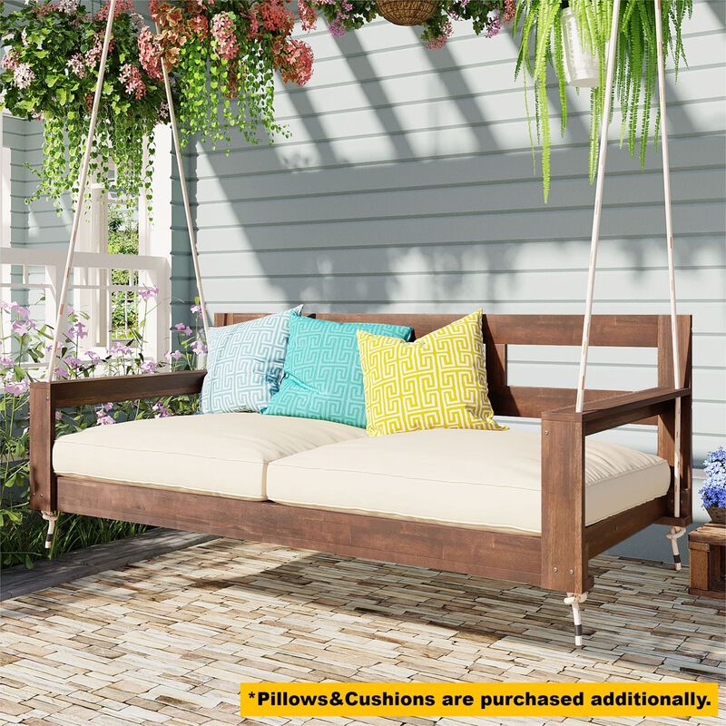 Hivvago Wooden Twin Porch Swing Daybed Frame with Rope Support image number 3