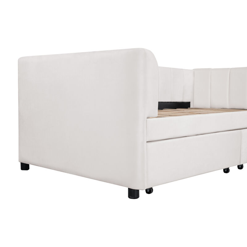 Merax Velvet Daybed with Backrest and 2 Drawers