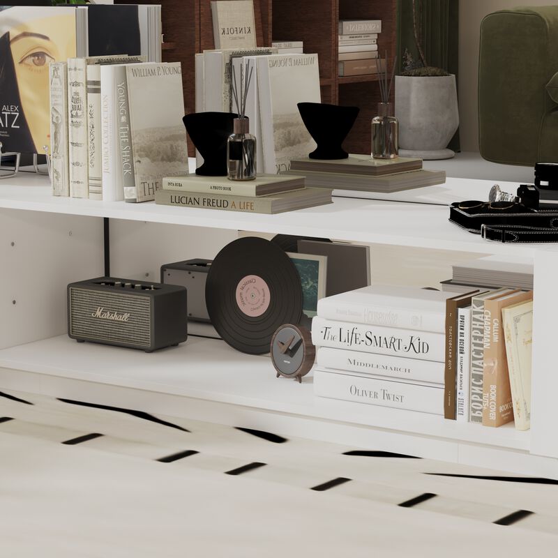 FUFU&GAGA Modern Black 2-Drawer 1-Shelf TV Cabinet (109.4" W x 15.7" D x 14.9" H), Black