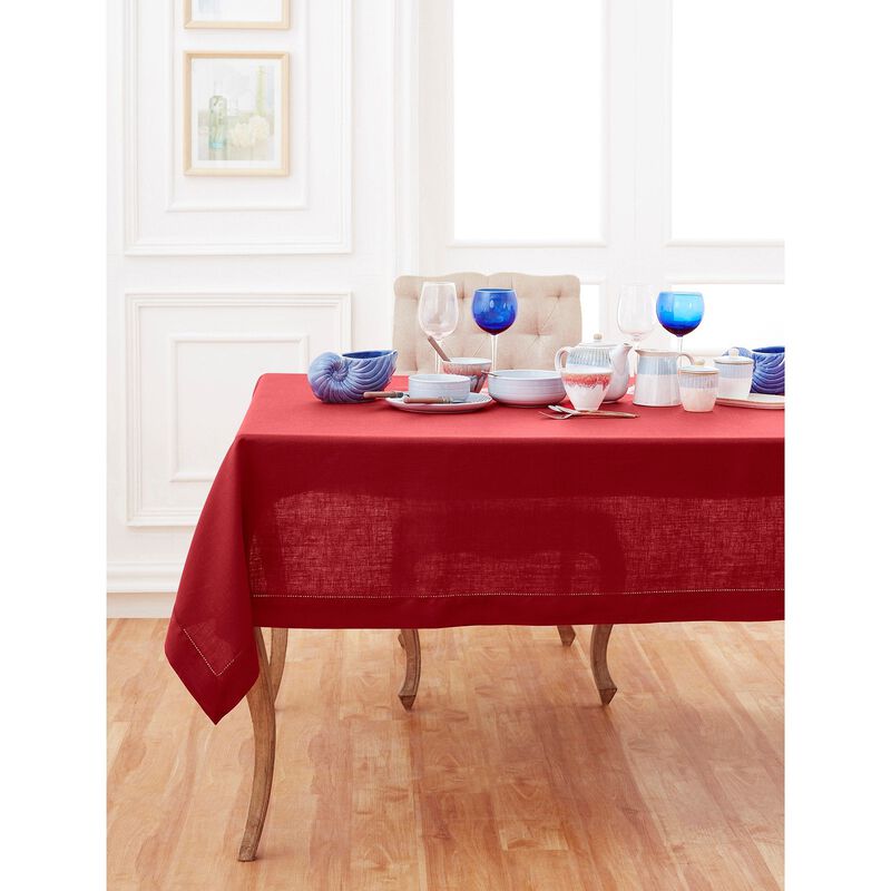 Solino Home Classic Hemstitch 100% Linen Tablecloth &ndash; Handcrafted, Machine Washable, Perfect for Holiday and Everyday Dining