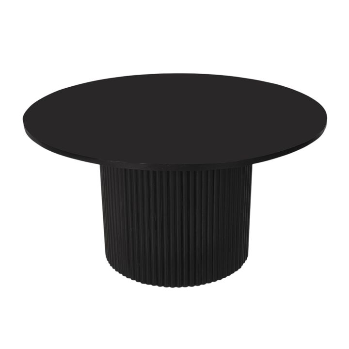 HomeRoots 36" Black Solid Wood Round Pedestal Coffee Table