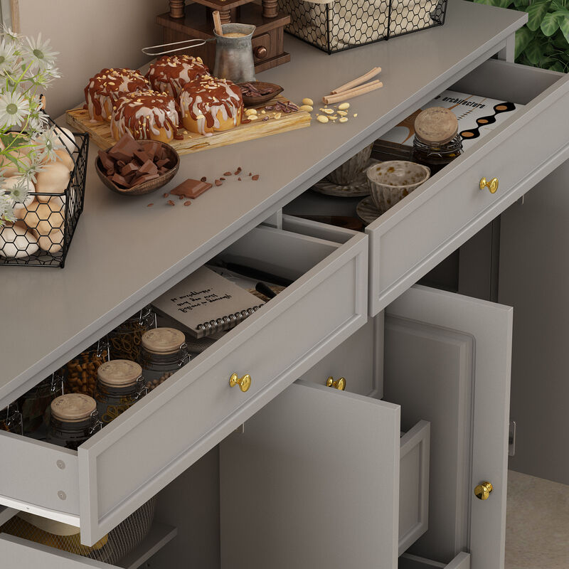 Gray Wood 59.1 in. W Sideboard with 2 Large Drawers, 3 Small Drawers and 2 Cabinets 33.5 in. H x 15.7 in. D