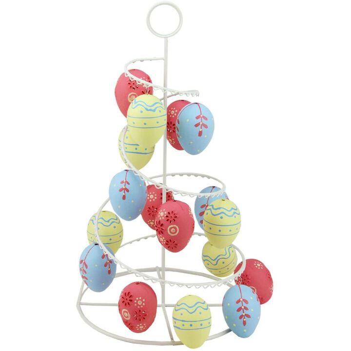 14.25" White and Pink Floral Cut Out Easter Egg Tree Tabletop Decor