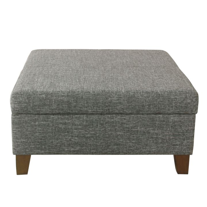 Leo Square Storage Ottoman, Textured Slate Gray, Dark Brown, 32 Inch