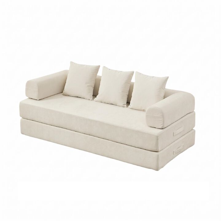 Convertible Folding Mattress Couch, Chenille Floor Sofa with Armrest, Floor Sofa Lounge Couch
