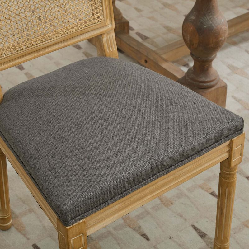 Whisen French Dining Chairs Set of 2, Solid Rubberwood Frame with Linen Upholstery and Rattan Back, for Living Room Kitchen Restaurant image number 8
