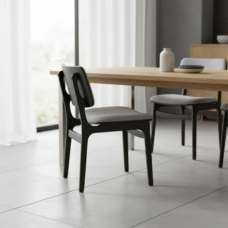 Gray Upholstered Wood Dining Chairs in Black Finish - Set of 2 image number 5