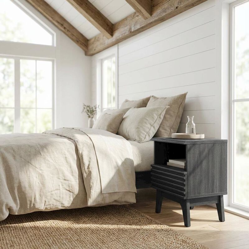 Nightstand in Gray Tone with Contemporary Design, Sturdy Base, Sleek Finish image number 3