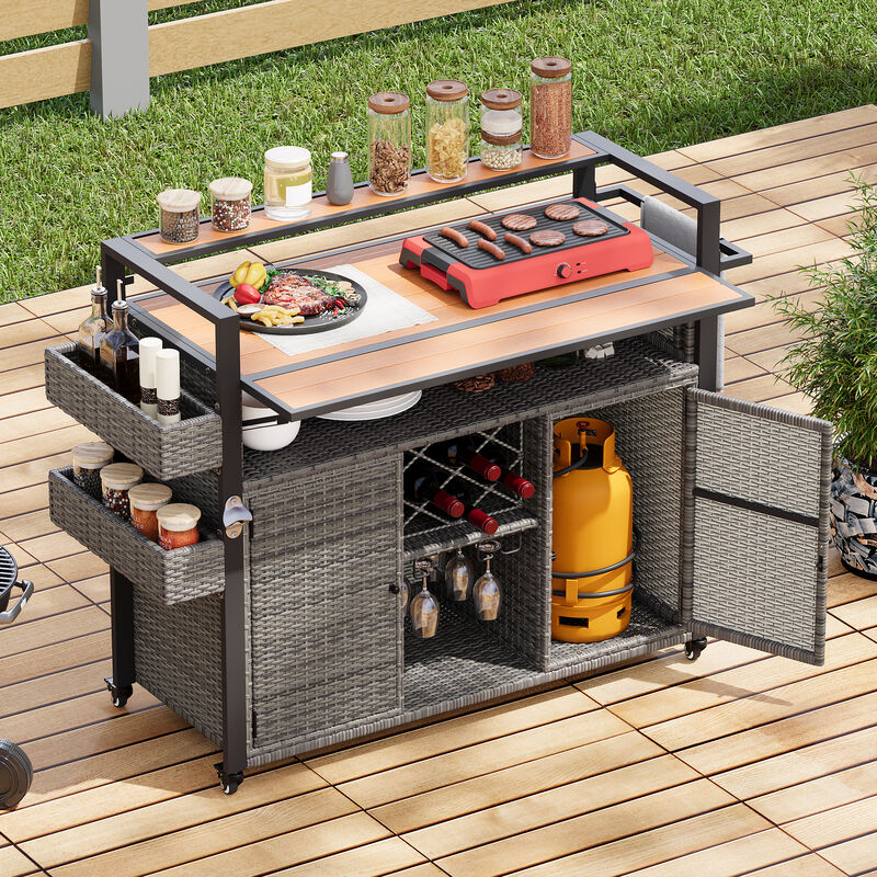 Merax Wicker Outdoor Rolling Kitchen Island