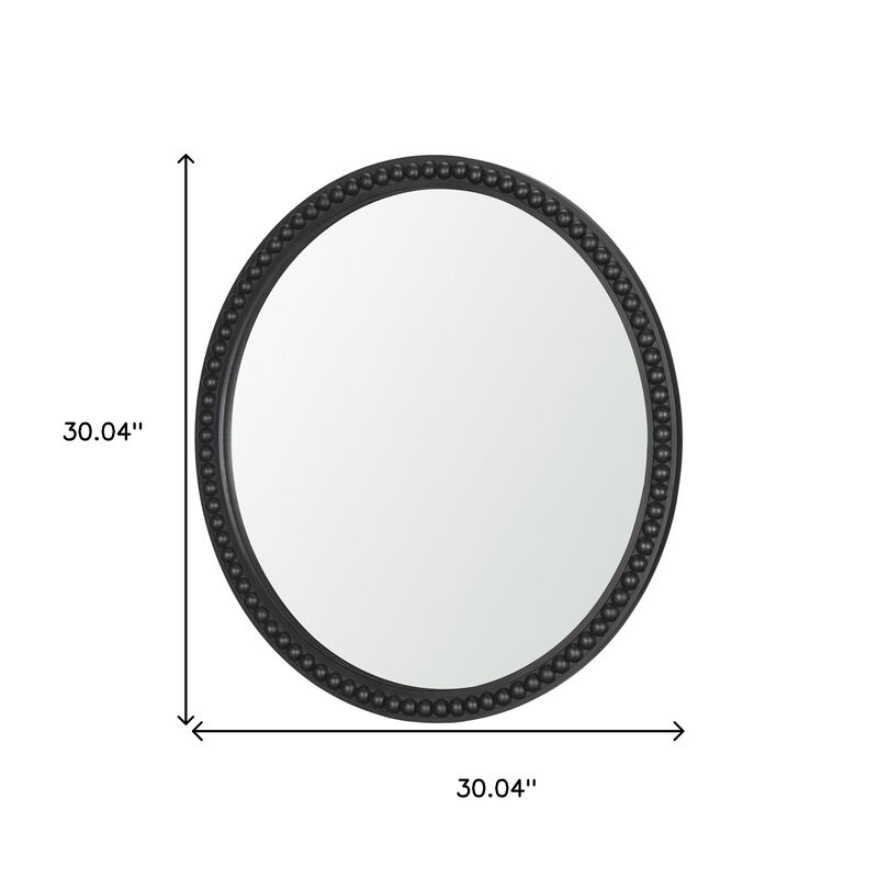 HomeRoots 30" Black Solid Wood Beaded Round Framed Accent Mirror image number 4