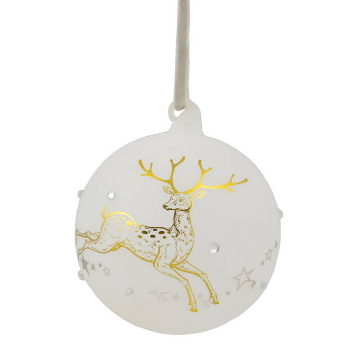 4.5" Reindeer Frosted 'Dreams Come True' Glass Christmas Ornament