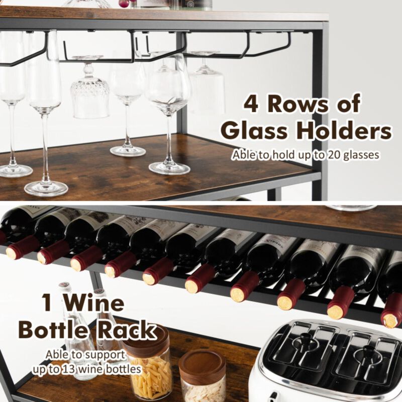 Hivvago Wine Rack Table With 4 Rows of Glass Holders