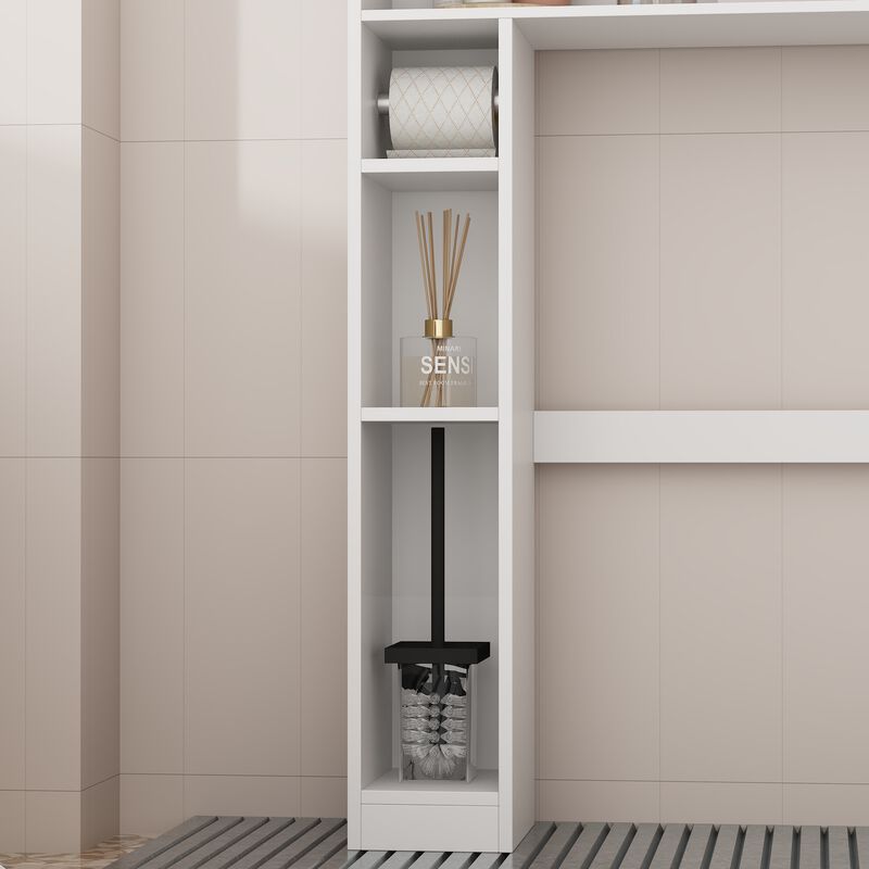 FUFU&GAGA White Over-the-Toilet Storage Cabinet with Adjustable Shelf & Retractable Tissue Holder, Modern Design, Spacious Storage (71.9" H x 32.2" W x 10.5" D), White image number 6
