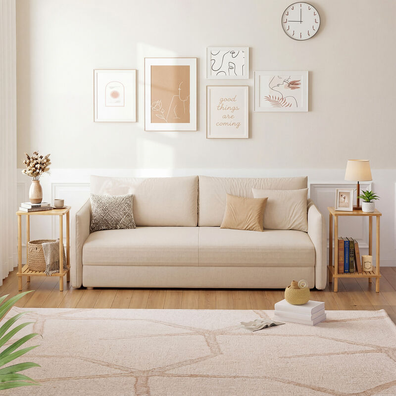 Set of 2 Rectangular Wicker Side Tables, 2-Tier End Tables with Shelves-Natural image number 4