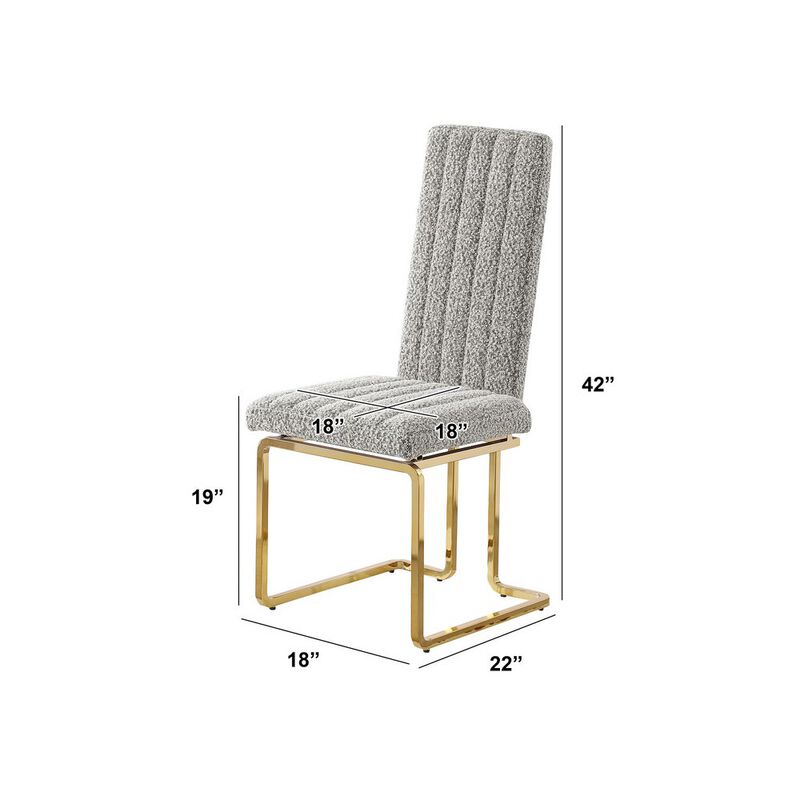 Rich Gray Boucle Fabric Gold Chrome Base Tall Back Rest Dining Chairs (Set Of 2)