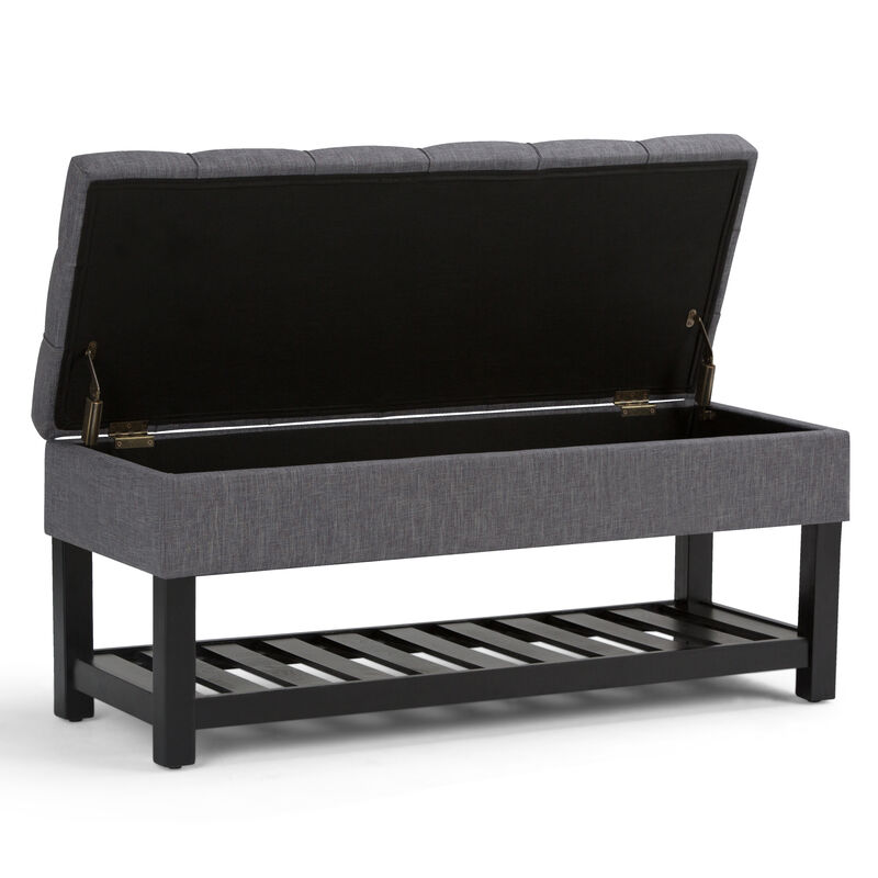 Saxon 44 inch Wide Transitional Rectangle Storage Ottoman Bench in Slate Grey Linen Look Fabric image number 3
