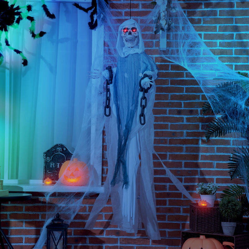 60" Outdoor Halloween Decorations Hanging Grim Reaper, Life Size Animated Prop
