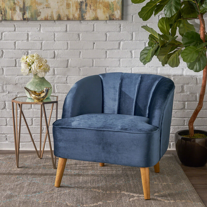 Merax Velvet Upholstery Accent Chair with Wooden Legs