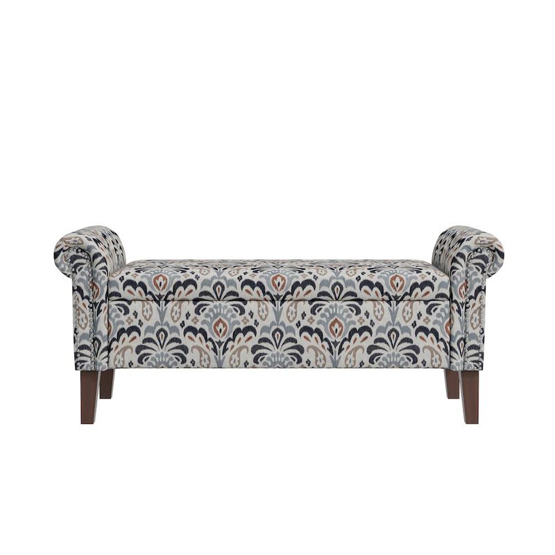 HL Home Furnishings Rolled Arm Storage Ottoman in Gray and Black Damask