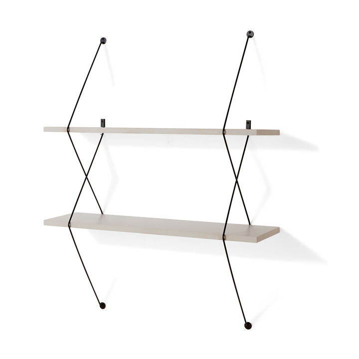 Contemporary Two Level Shelving System with Wire Brackets
