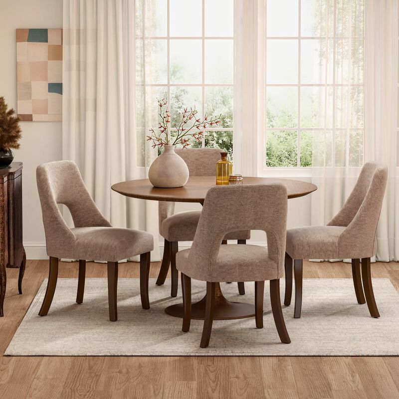 Set of 2 dining chair , Upholstered chenille dining chairs with tufted back, Modern dining room chairs with curved solid wood legs image number 3