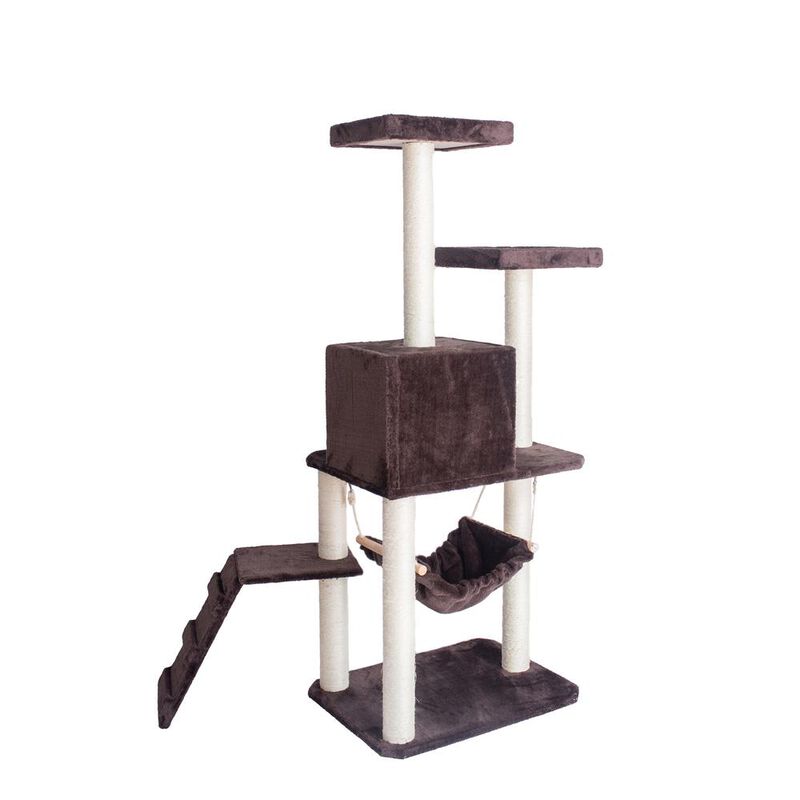 Armarkat 57-Inch Real Wood Cat Tree In Coffee Brown With Four Levels, Ramp