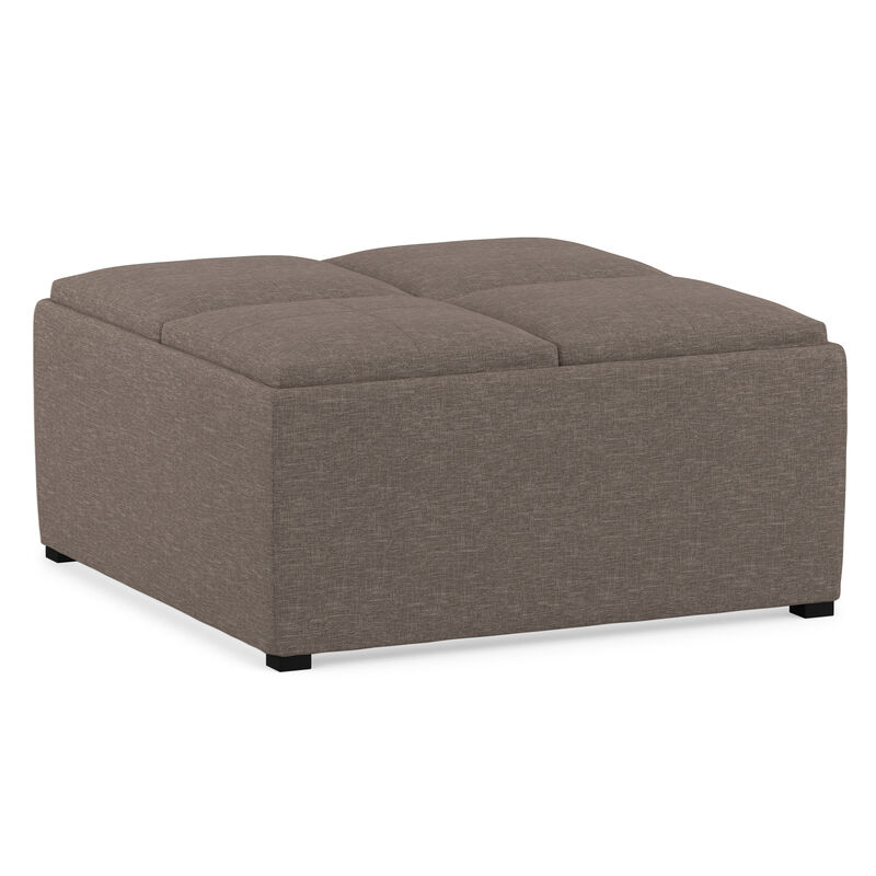 Avalon 35 inch Wide Contemporary Square Coffee Table Storage Ottoman in Fawn Brown Linen Look Fabric, Assembled image number 0